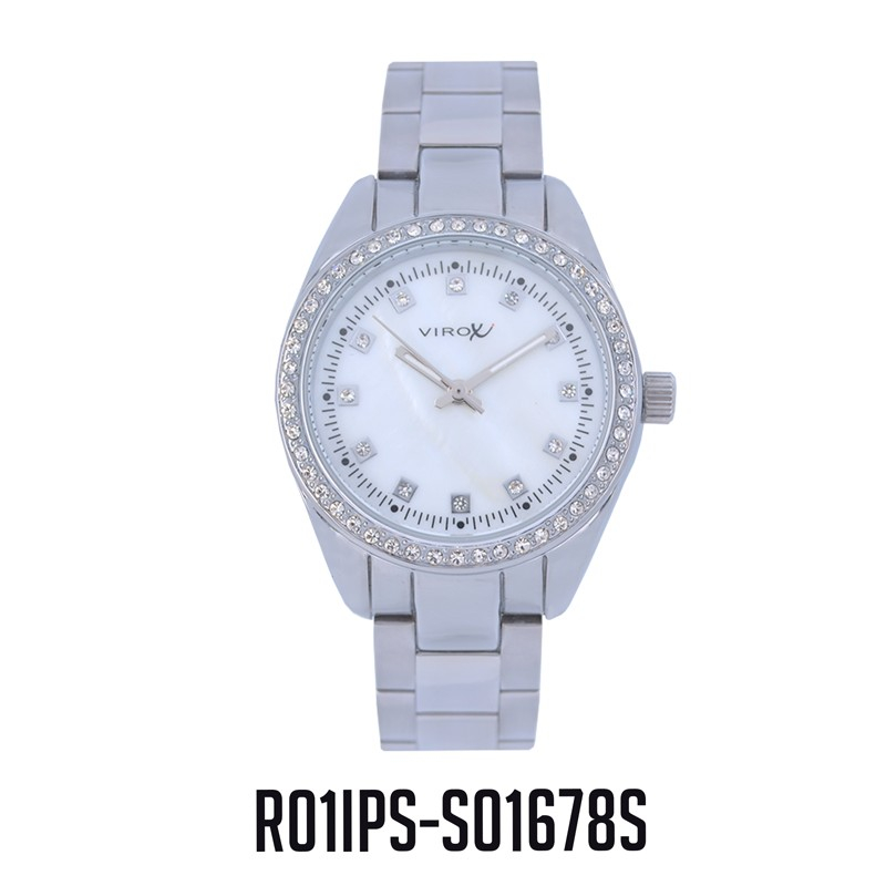 RELOJ VIROX METAL ANÁLOGO DAMA PIEDRAS TABLERO-PLATEADO