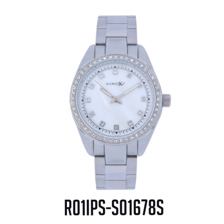 RELOJ VIROX METAL ANÁLOGO DAMA PIEDRAS TABLERO-PLATEADO