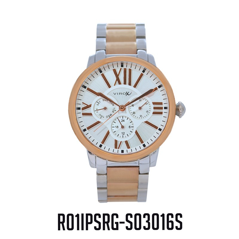 RELOJ VIROX METAL AN LOGO MULTIFUNCIONAL ORO ROSA Y PLATEADO