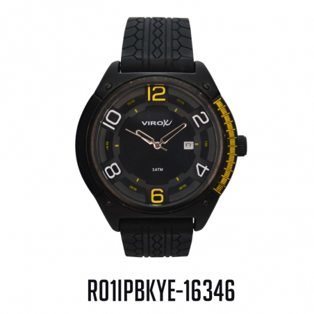 RELOJ VIROX METAL Y PLASTICO NUMEROS ALTO RELIEVE AMARILLO.