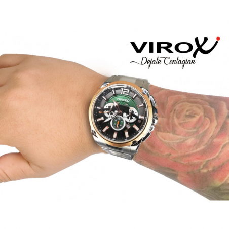 RELOJ VIROX EN ACERO DE HOMBRE CRONÓGRAFO PLATEADO TABLERO VERDE