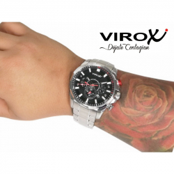 RELOJ VIROX EN ACERO MULTIFUNCIONAL PLATEADO TABLERO NEGRO