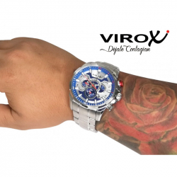 RELOJ VIROX EN ACERO MULTIFUNCIONAL PLATEADO CON BISEL AZUL