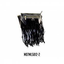 BOLSO MANOS LIBRES KFE DE DAMA FLECOS DECORATIVOS NEGRO