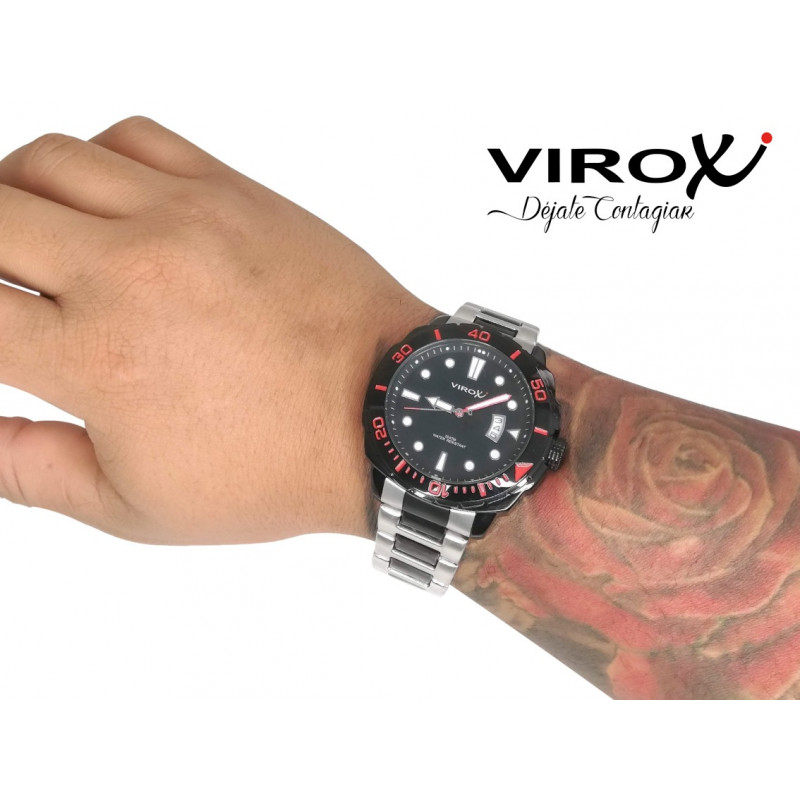 RELOJ VIROX DE ACERO CON INDICADORES LUMINISCENTES ROJO
