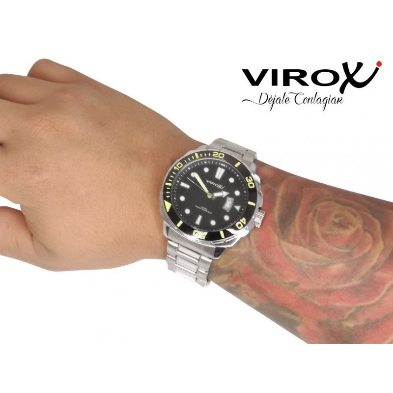 RELOJ VIROX DE ACERO CON INDICADORES LUMINISCENTES AMARILLO