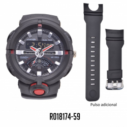 RELOJ VIROX DUAL TIME ANALOGO/DIGITAL NEGRO/PLATA