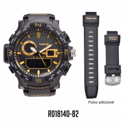 RELOJ VIROX ANÁLOGO-DIGITAL TOUGHMAN PULSO ADICIONAL NEGRO/DORADO