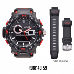 RELOJ VIROX ANÁLOGO-DIGITAL TOUGHMAN PULSO ADICIONAL NEGRO/ROJO
