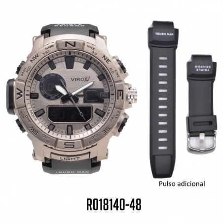 RELOJ VIROX ANÁLOGO-DIGITAL TOUGHMAN PULSO ADICIONAL PLATEADO