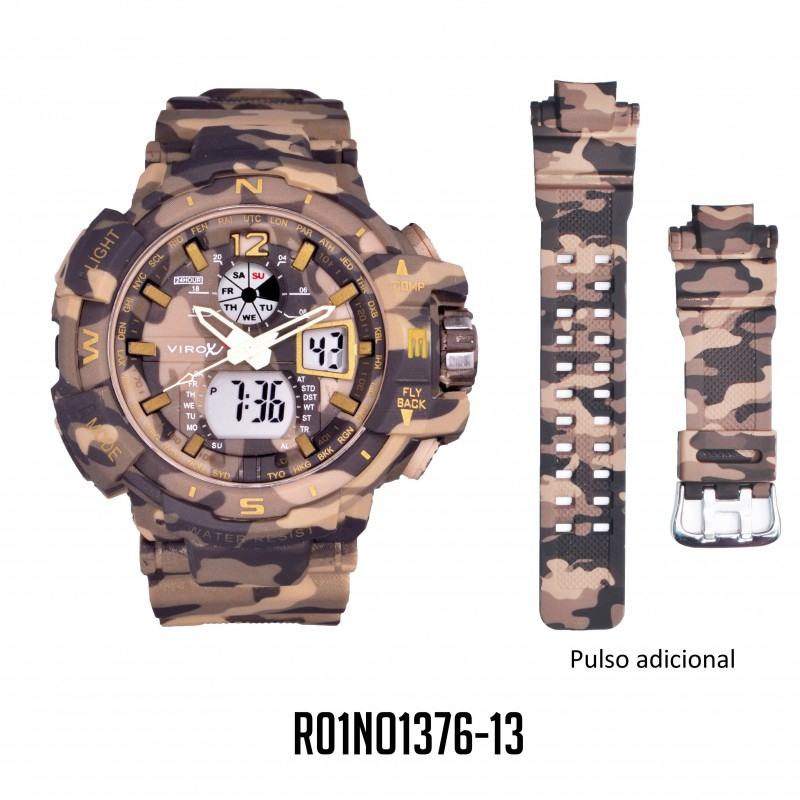 RELOJ VIROX CAMUFLADO CAFÉ ANALOGO-DIGITAL PULSO ADICIONAL