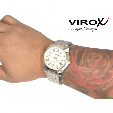 RELOJ VIROX EN ACERO HOMBRE REDONDO BICOLOR DORADO NÚMEROS ROMANOS