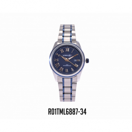 RELOJES VIROX EN ACERO DAMA REDONDO BICOLOR  AZUL NÚMEROS ROMANOS