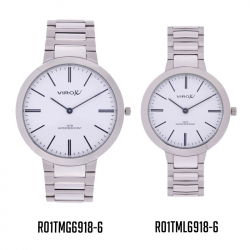 PAREJA DE RELOJES VIROX EN ACERO PLATEADO TABLERO BLANCO