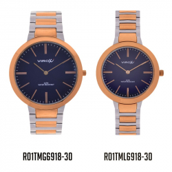 PAREJA DE RELOJES VIROX EN ACERO PLATEADO/ORO ROSA TABLERO AZUL.