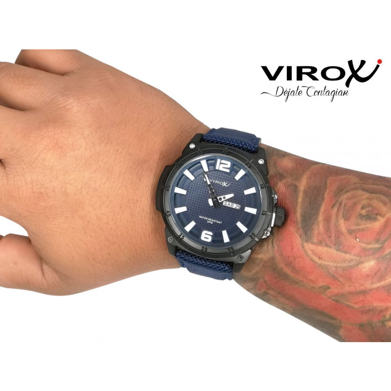RELOJ VIROX PULSO ADICIONAL LONA-SILICONA AZUL