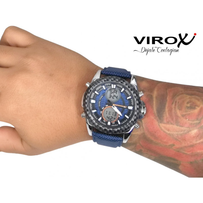 RELOJ VIROX PULSO ADICIONAL ANÁLOGO DIGITAL NAYLON AZUL