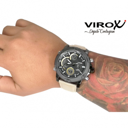RELOJ VIROX PULSO ADICIONAL ANÁLOGO DIGITAL NAYLON BEIGE