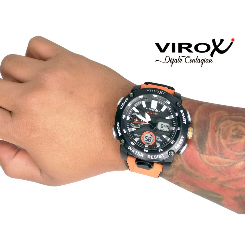 RELOJ VIROX PULSO ADICIONAL ANÁLOGO DIGITAL NARANJA-NEGRO