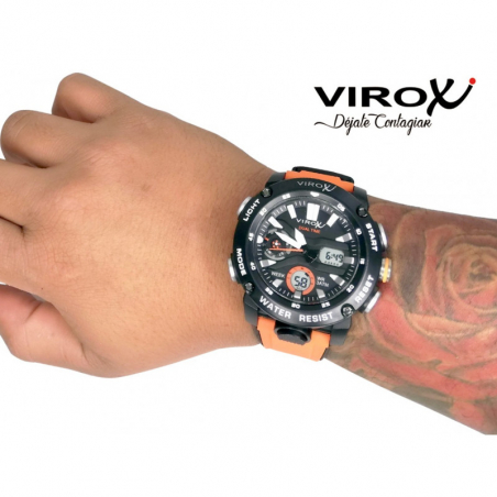 RELOJ VIROX PULSO ADICIONAL ANÁLOGO DIGITAL NARANJA-NEGRO