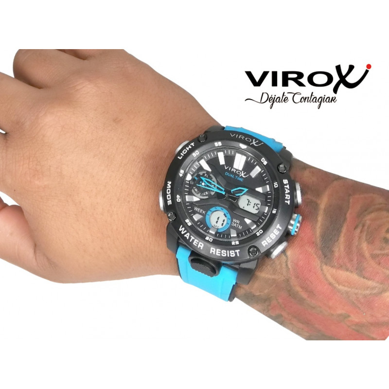 RELOJ VIROX PULSO ADICIONAL ANÁLOGO DIGITAL AZUL-NEGRO