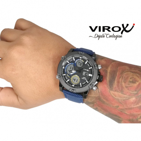 RELOJ VIROX PULSO ADICIONAL ANÁLOGO DIGITAL 3 NAYLON AZUL
