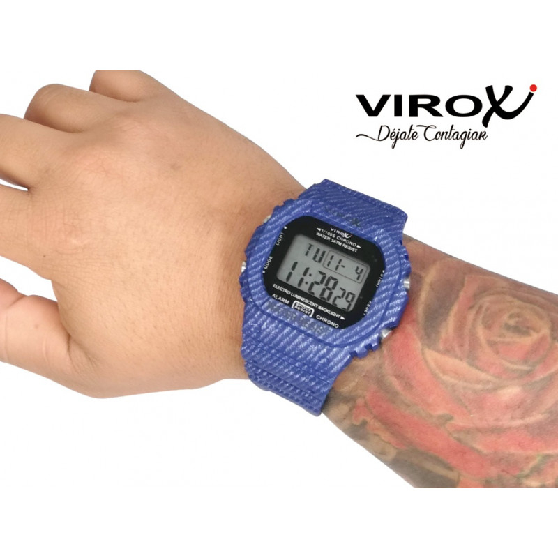 RELOJ VIROX PULSO ADICIONAL DIGITAL PU CUADRADO AZUL