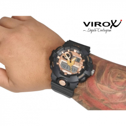 RELOJ VIROX HOMBRE DIGITAL-ANALOGO NEGRO-ORO ROSA.