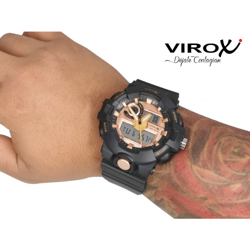 RELOJ VIROX HOMBRE DIGITAL-ANALOGO NEGRO-ORO ROSA.