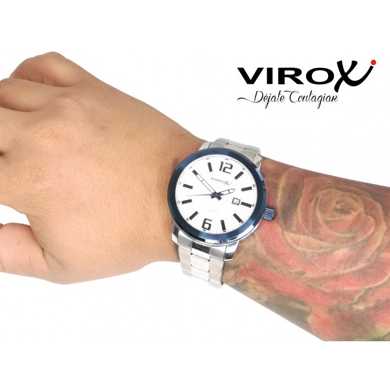 RELOJ VIROX EN ACERO DE HOMBRE ANALOGO CON CALENDARIO PLATEADO.