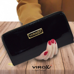 BILLETERA VIROX PU LISA BRILLANTE CON 1 CIERRE ROJA