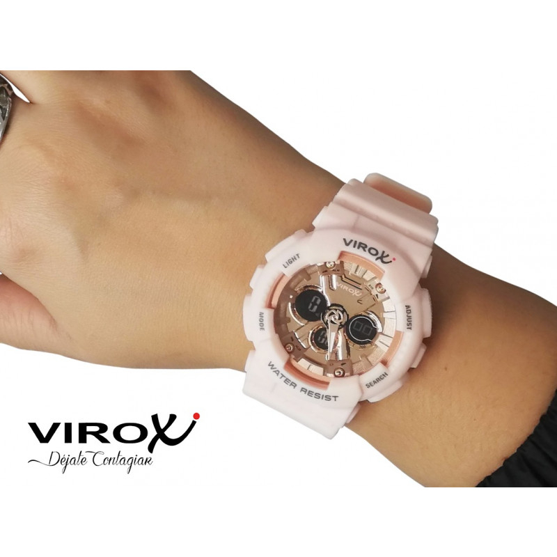 RELOJ DEPORTIVO VIROX DAMA ANÁLOGO-DIGITAL PU CIRCULAR ROSADO