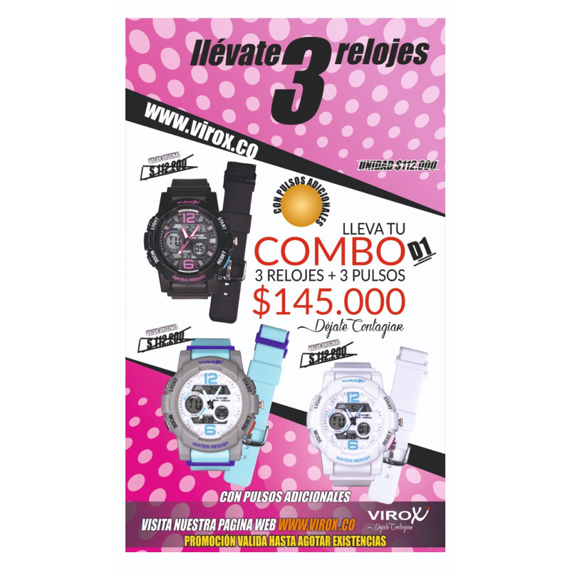 Relojes Deportivos Para Dama Virox Doble Hora En Combo REF: D1