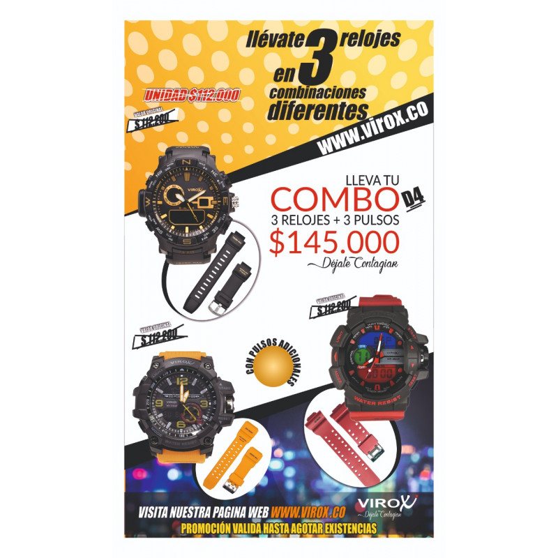 Relojes Deportivos Para Hombre Virox Doble Hora En Combo REF: D4