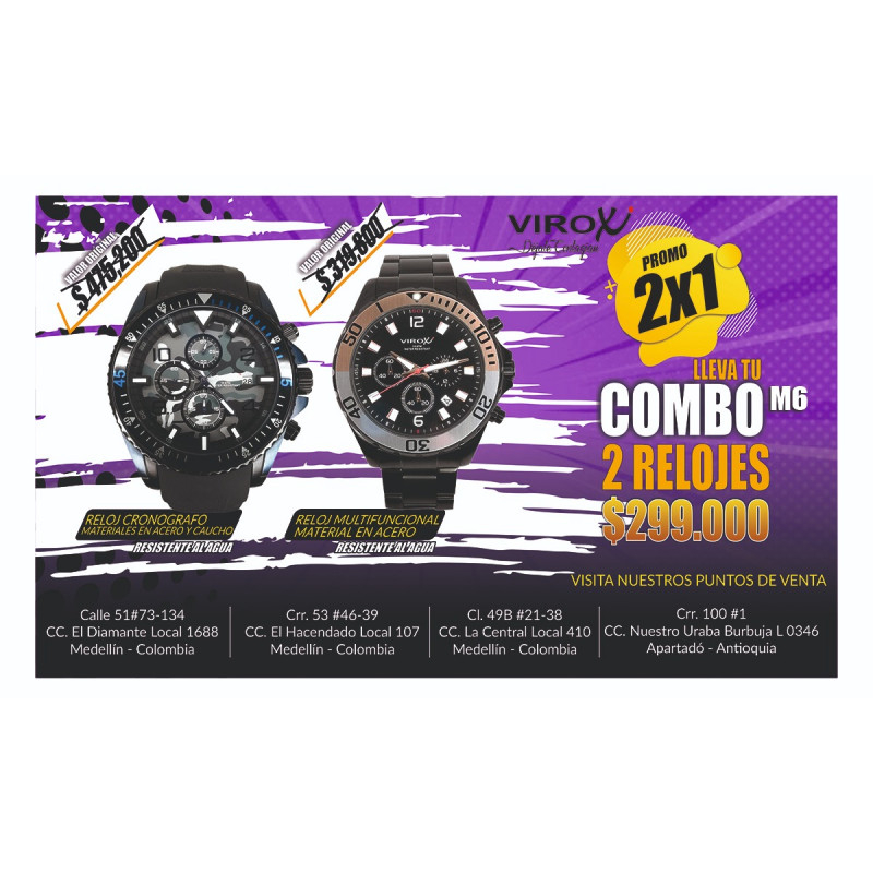 RELOJES DE ACERO PARA HOMBRE VIROX. COMBO REF:M6